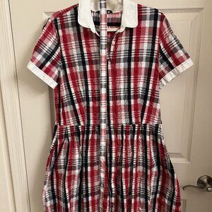 Brooks Brothers Red Plaid Shirt Dress White Collar Size 12
